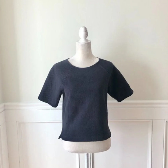 Forever 21 Quilted Boxy Short Sleeve Navy Tee S - Picture 2 of 6